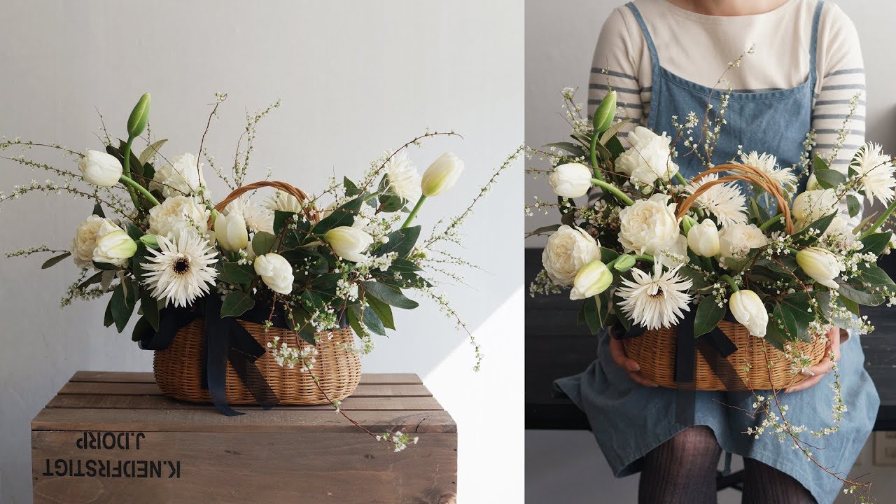 [꽃수업] 화이트&블랙 꽃바구니 만들기 / [Flower Lesson] Flower Basket
