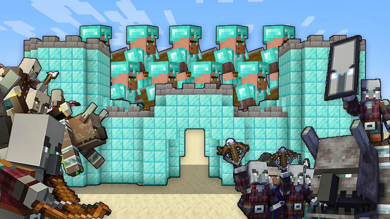 Minecraft - Diamond Castle Vs Pillagers - Villagers Vs Raid
