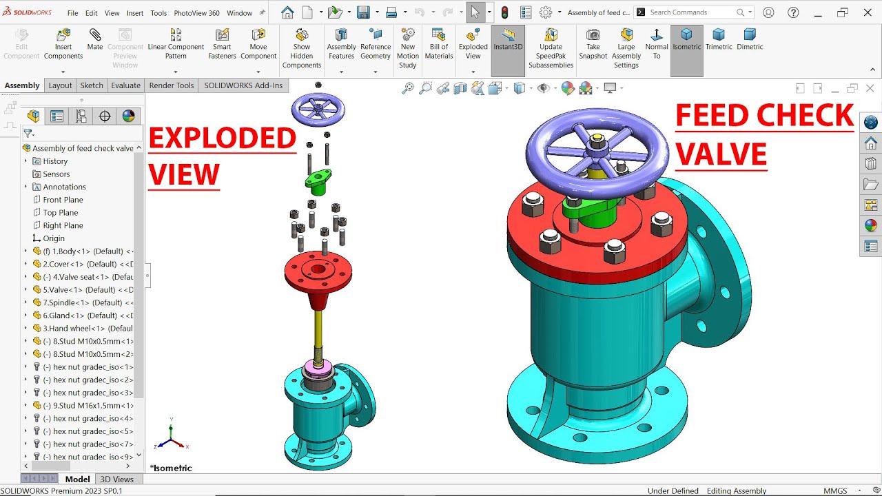 Parts and Assembly of Feed Check Valve in SolidWorks | SolidWorks Exploded view