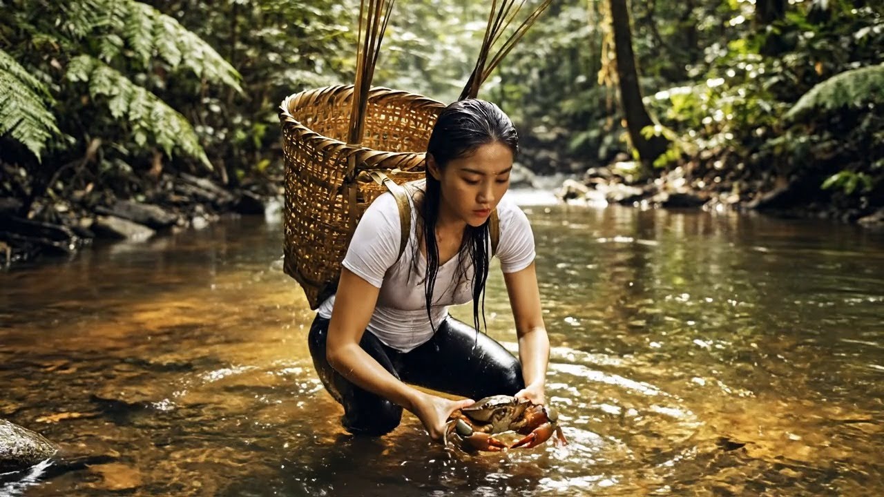 Amazing Survival! Beautiful Girl Catches GIANT Mud Crab 🦀 Primitive Cooking & Mukbang