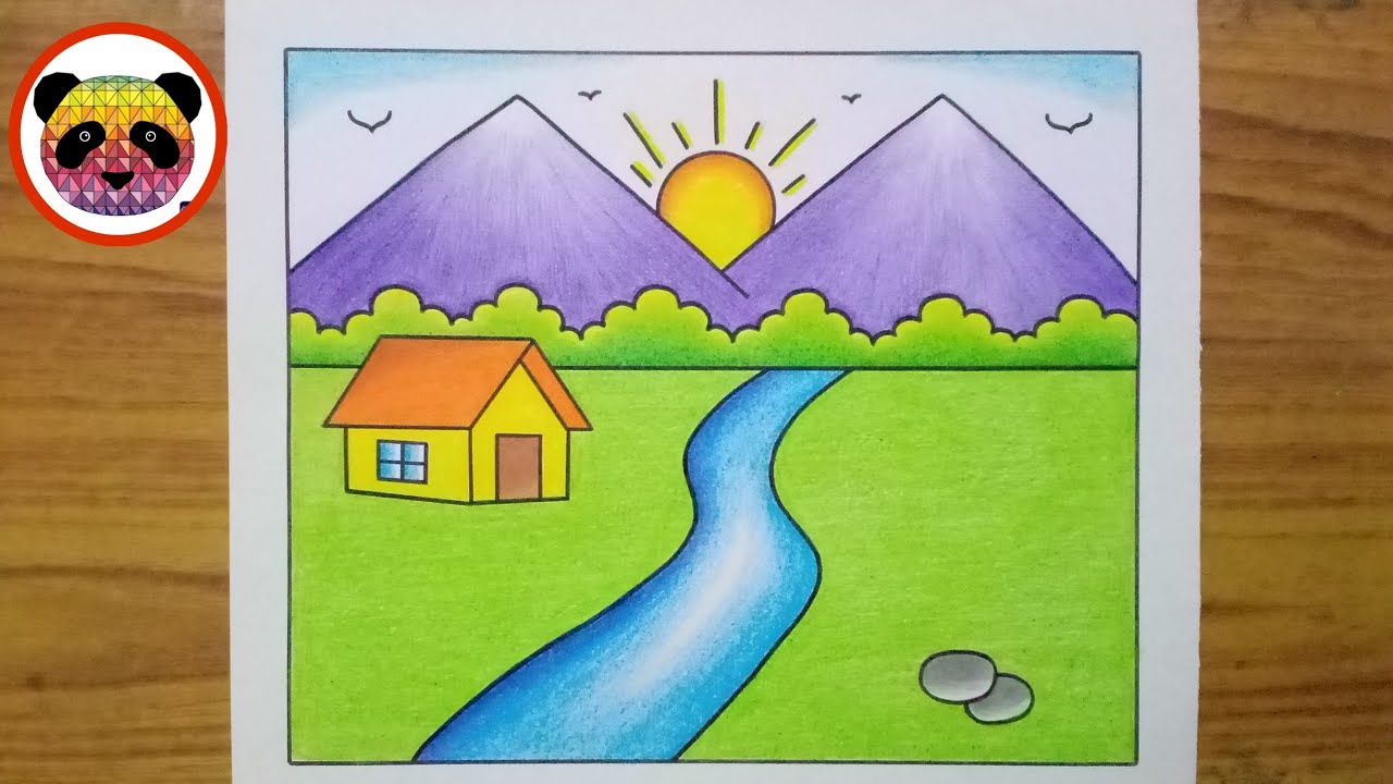 Scenery Drawing / Simple Landscape Scenery Drawing / How to Draw Beautiful Landscape Scenery