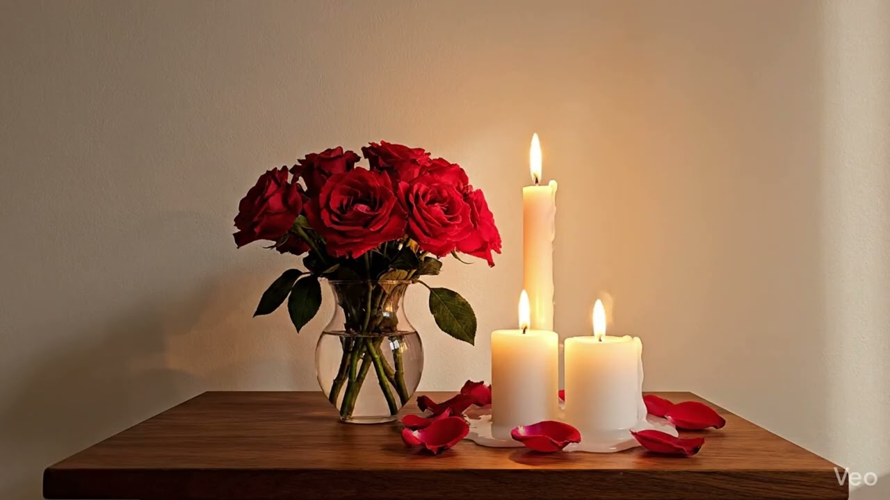Cream & Crimson Romance | Cozy Candlelight with Roses ❤️ Relaxing Love Ambience