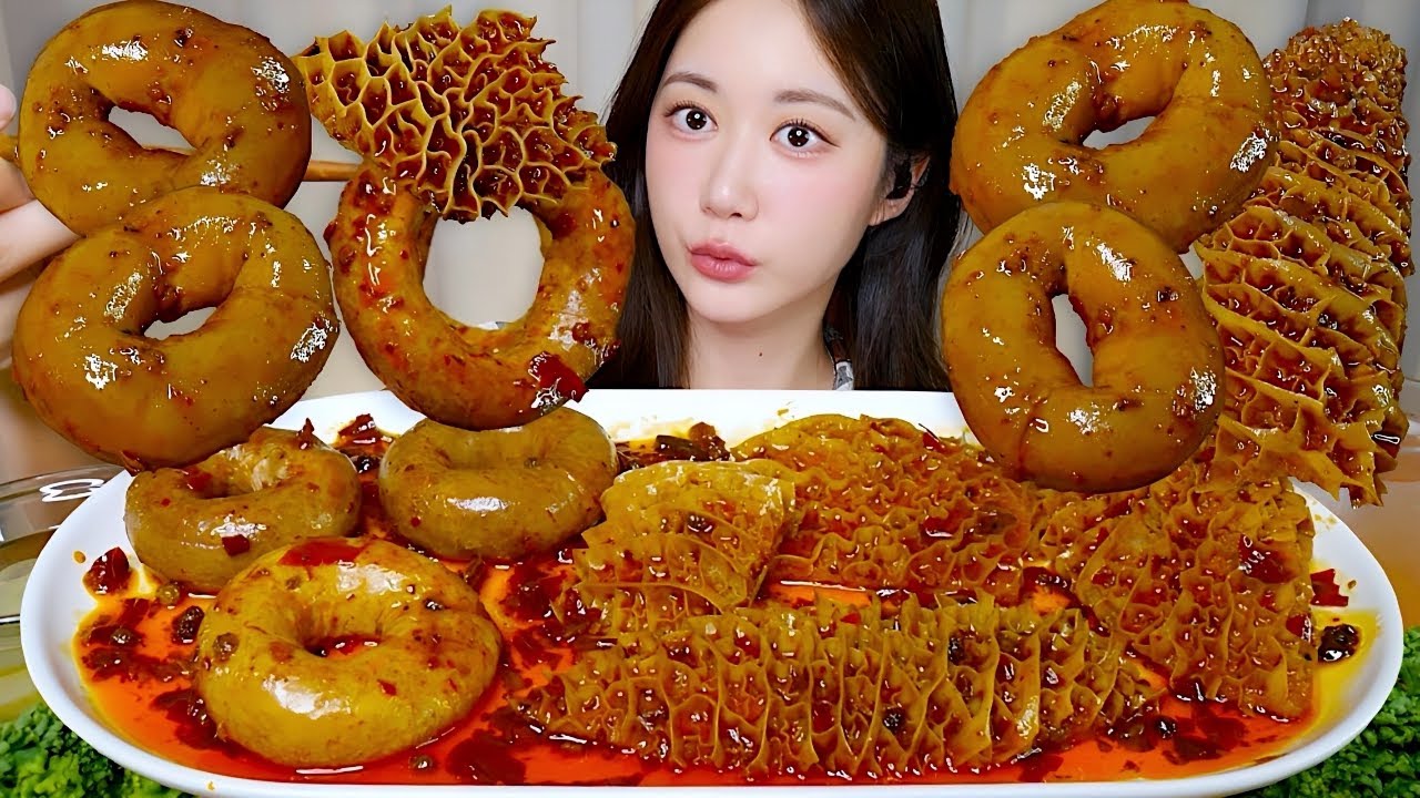 마라소스 링곱창&벌집양❤️‍🔥부들쫄깃 벌집양 링곱창 먹방🥰 Spicy Ringed Intestines, Beef Honeycomb マラソース豚腸＋ハチノス | Mukbang ASMR