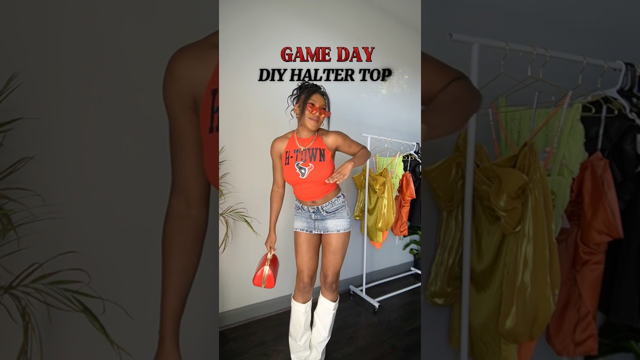 DIY T-Shirt 🔄 Halter Crop Top ✂️  #diy #diyideas #ootd #styleinspo #styling #gameday #fashiontrends
