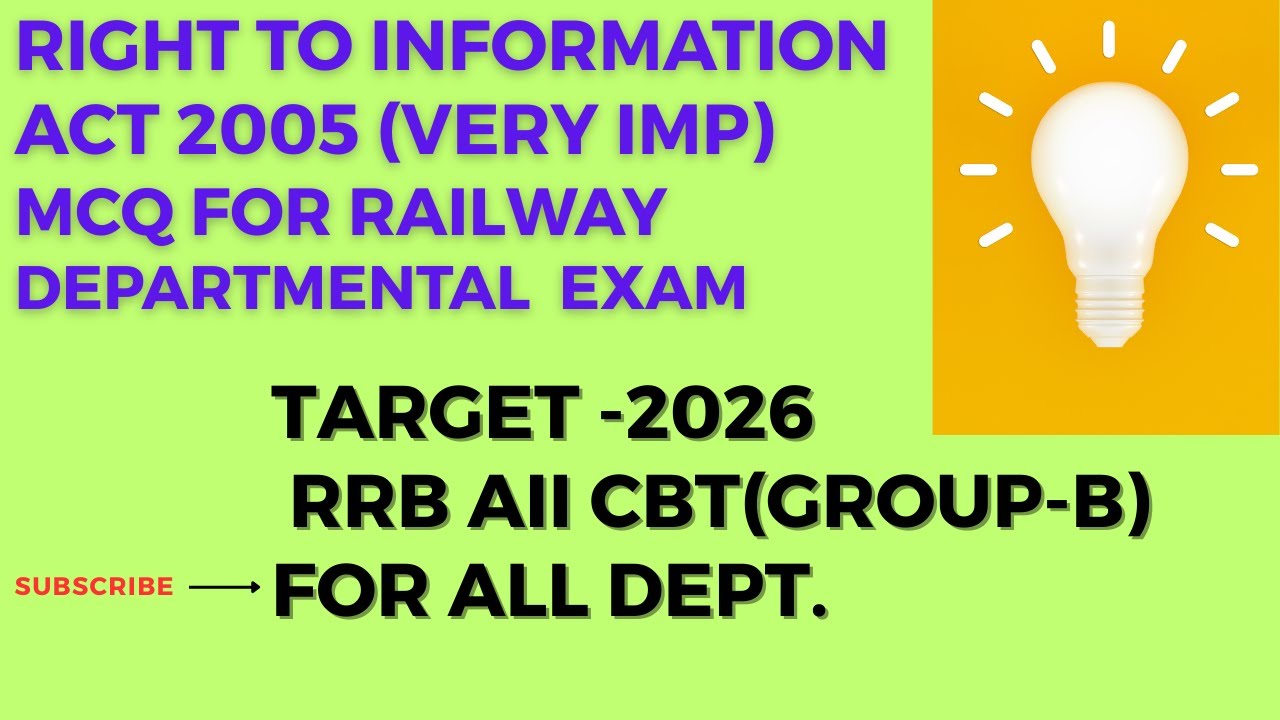 RTI Act 2005 MCQ for LDCE 30%CBT Exam|RRB Ajmer Group B Exam|Railway Exam|Staff Welfare Inspector ex
