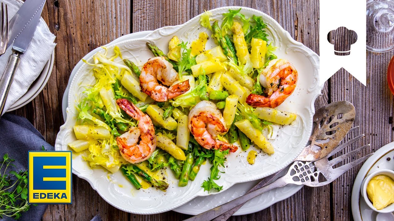 Spargelsalat Rezept I Frühlingsfrischer Salat mit Riesengarnelen I EDEKA