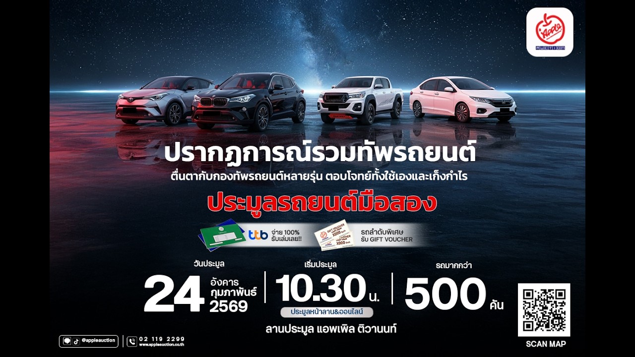 วันอังคารที่ 24 กุมภาพันธ์ 2569 ประมูลจัดเต็ม ณ สต๊อกแอพเพิล ติวานนท์ Lane 2