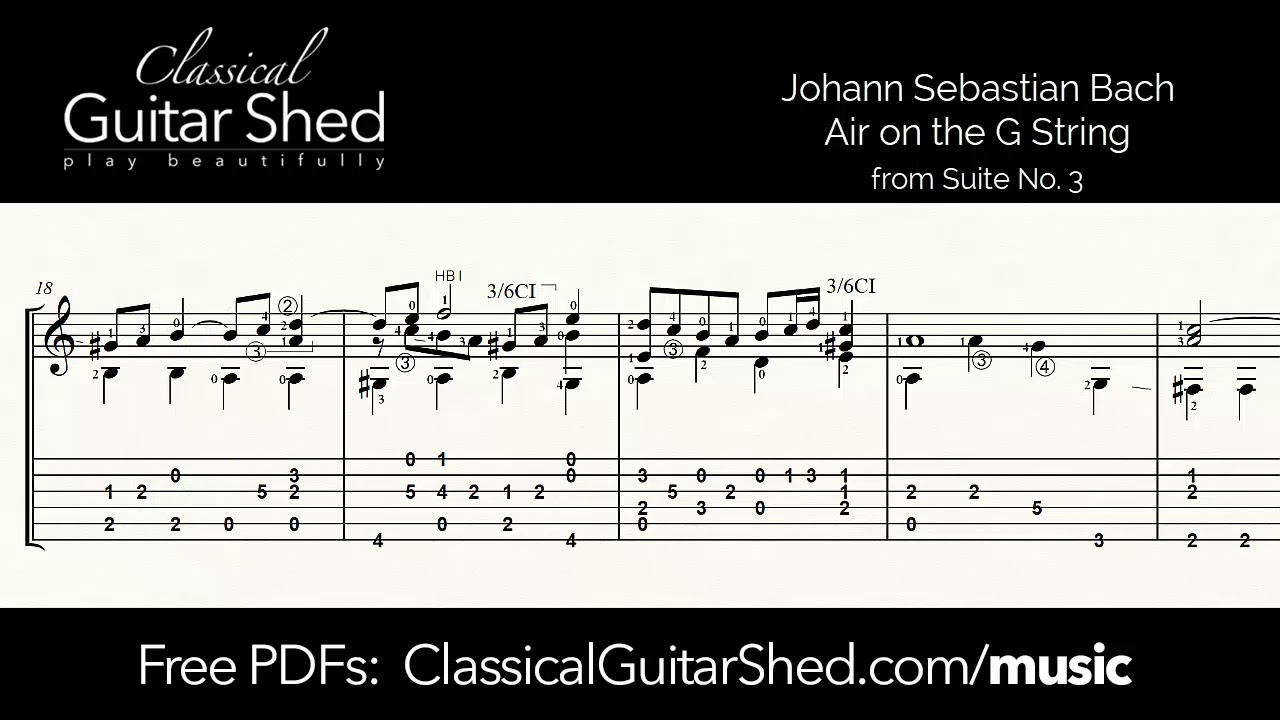 JS Bach: Air on the G String - Free sheet music and TABS for classical guitar