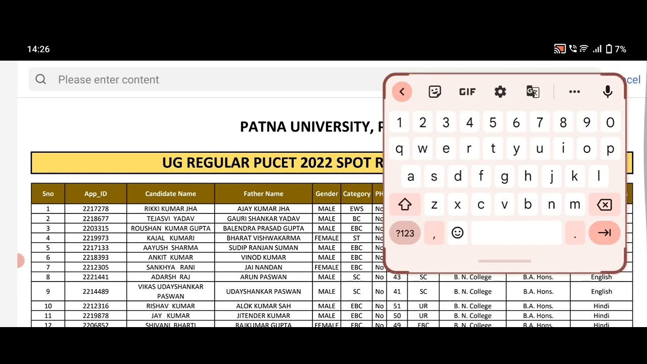 Patna University Spot Admission merit list 2022 | Patna University Merit list 2022 | Patna Universit