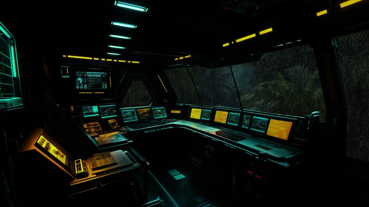 Dark Sci-fi Rainstorm Ambience | Spaceship Cockpit View and Thunder Sounds for Sleep