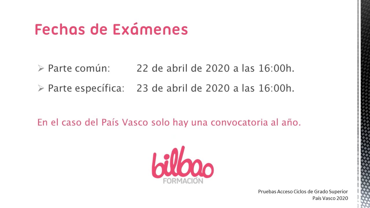 Pruebas Acceso CFGS 2020 Bilbao Formaci&oacute;n