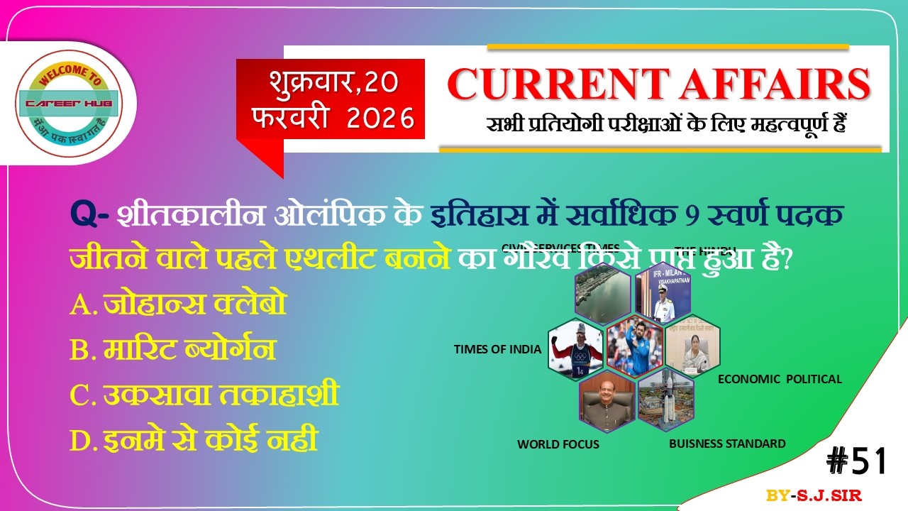 | DAILY CURRENT AFFAIRS | 20 FEBRUARY 2026 | CURRENT NEWS | CAREER HUB | S.J SIR |