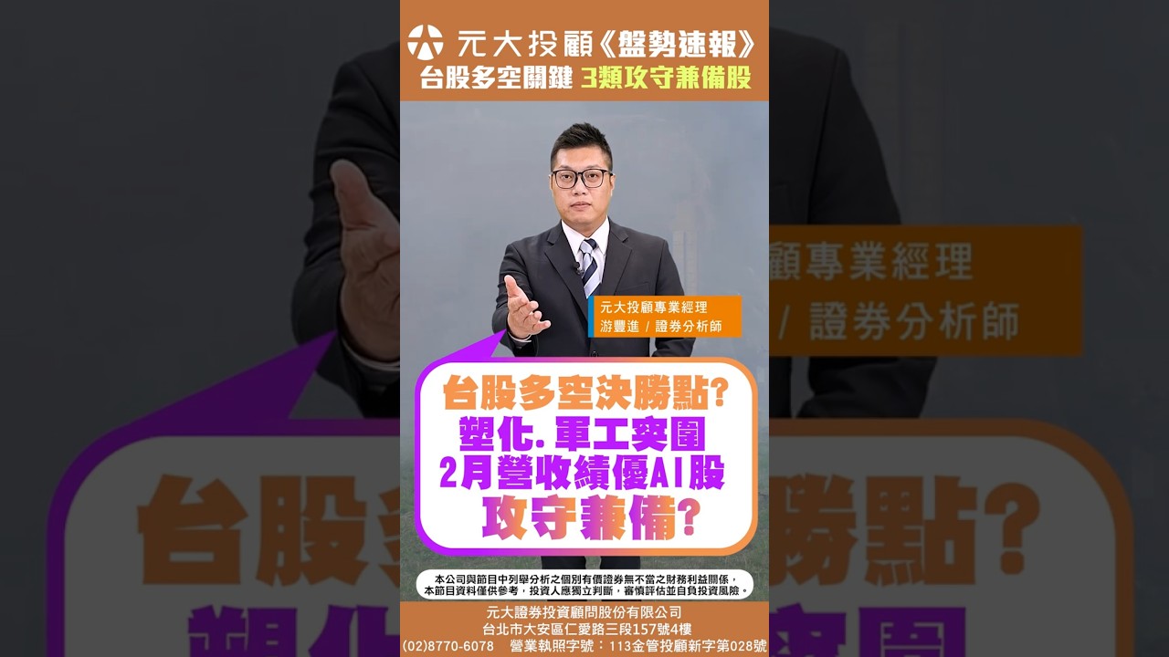 《20260306盤勢速報》- 台股外資連6賣.月線有守!多空關鍵? 塑化.軍工突圍 2月營收強AI有戲?