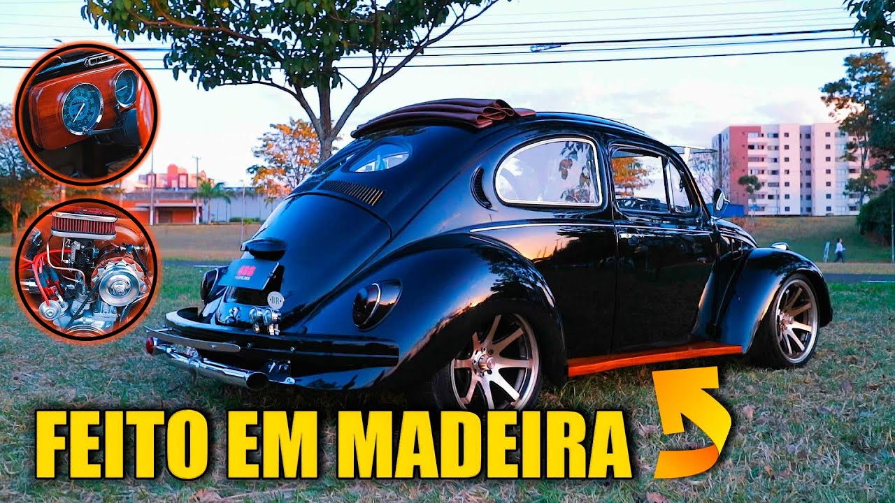 FUSCA PRETO 1973 INTERIOR COM DETALHES EM MADEIRA, ALARGADO, TETO CORTADO, RODÃO - *ele mesmo fez ?*