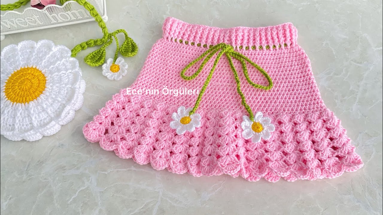 Легкая и красивая детская юбка крючком, 1-2 года.