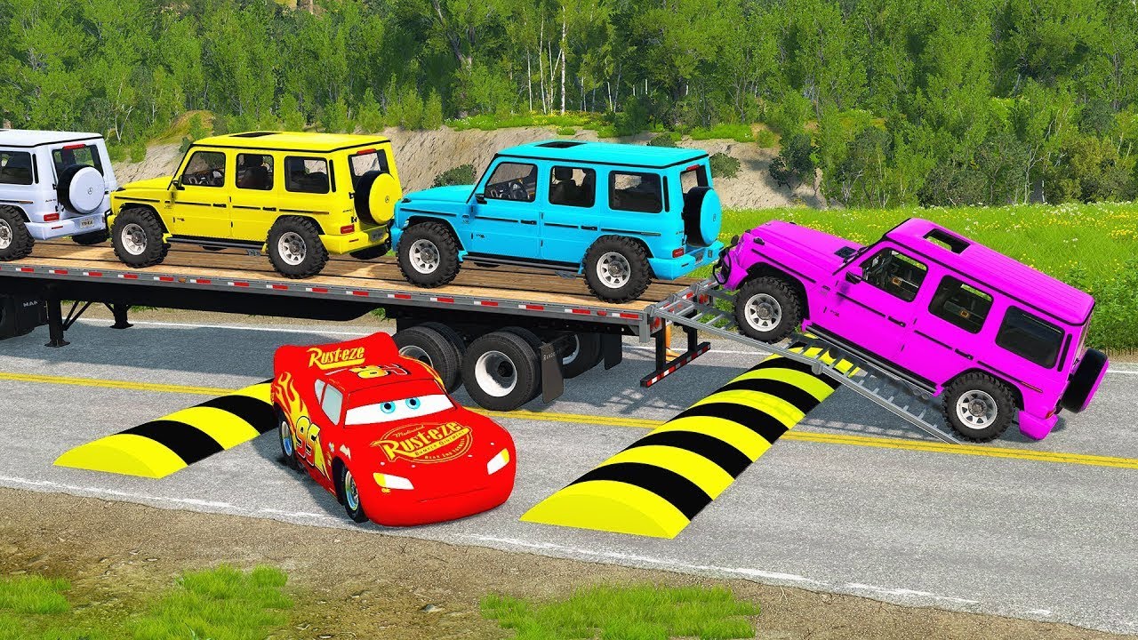 Flatbed Truck Mcqueen  |  Transportation with Truck - Porthole vs Car #32  -  BeamNG.Drive