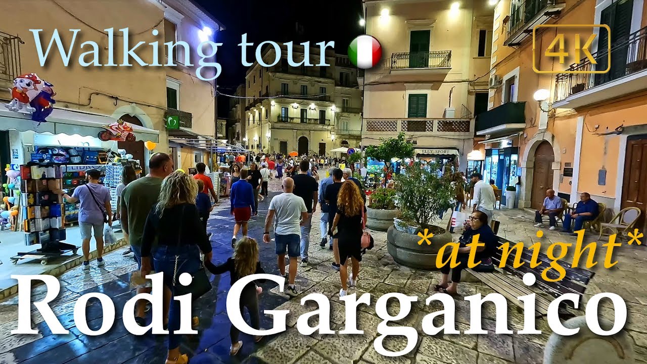 Rodi Garganico *at night* (Puglia), Italy【Walking Tour】4K