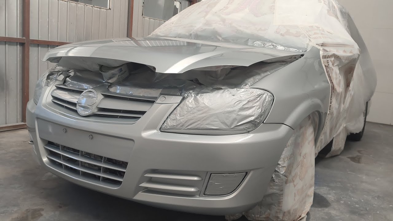 pintura automotiva.   pistola devilbiss.  pintura frente do celta .prata Polaris