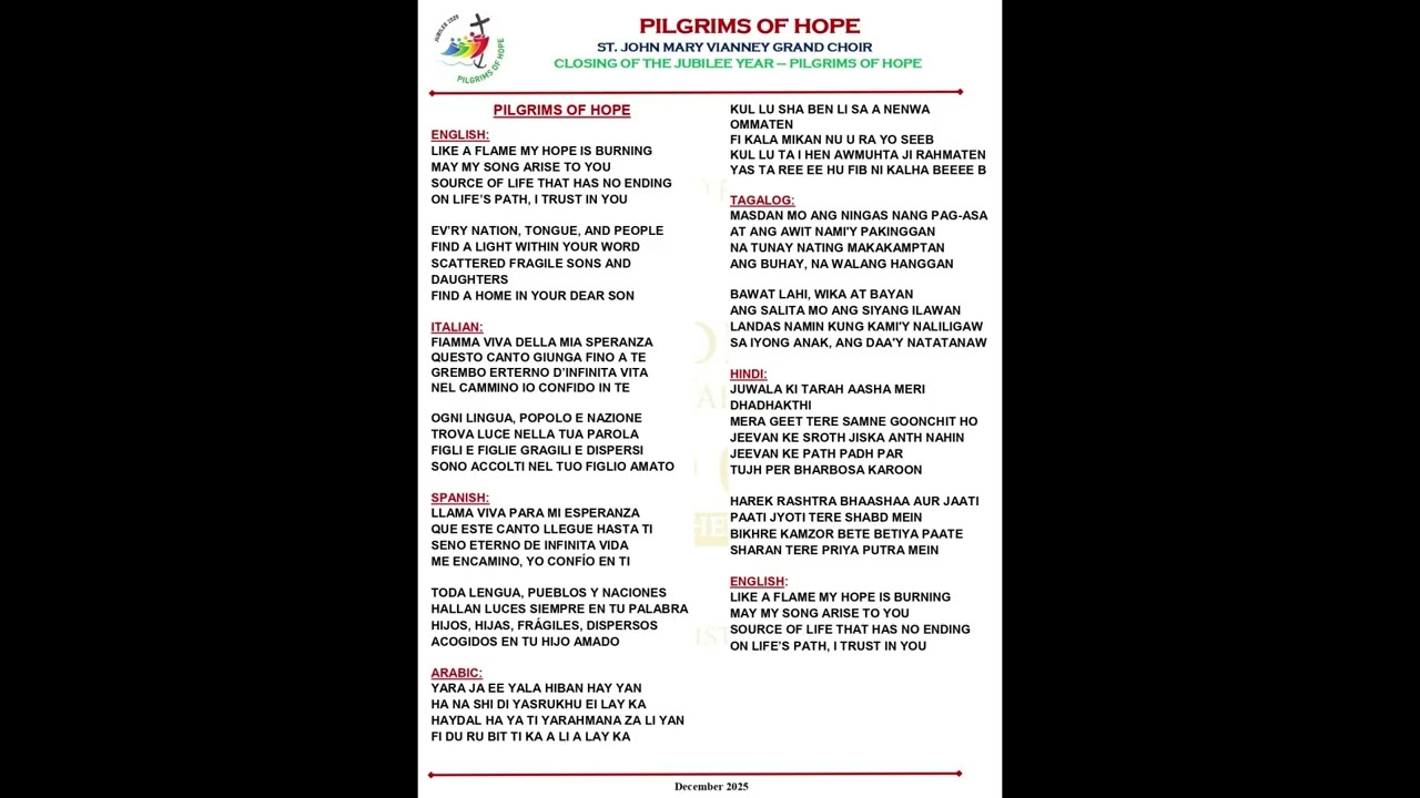 Pilgrims of Hope-Various Languages