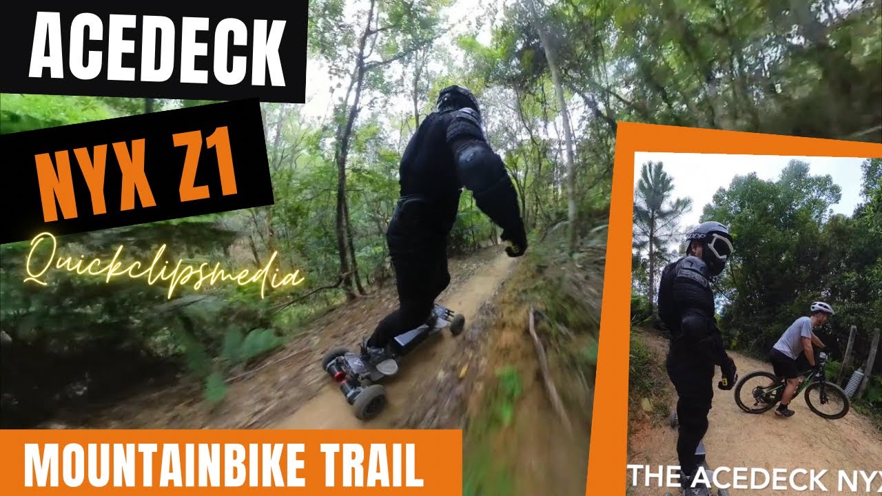 Riding the Acedeck NYX Z1 down a Mountain Bike Track i