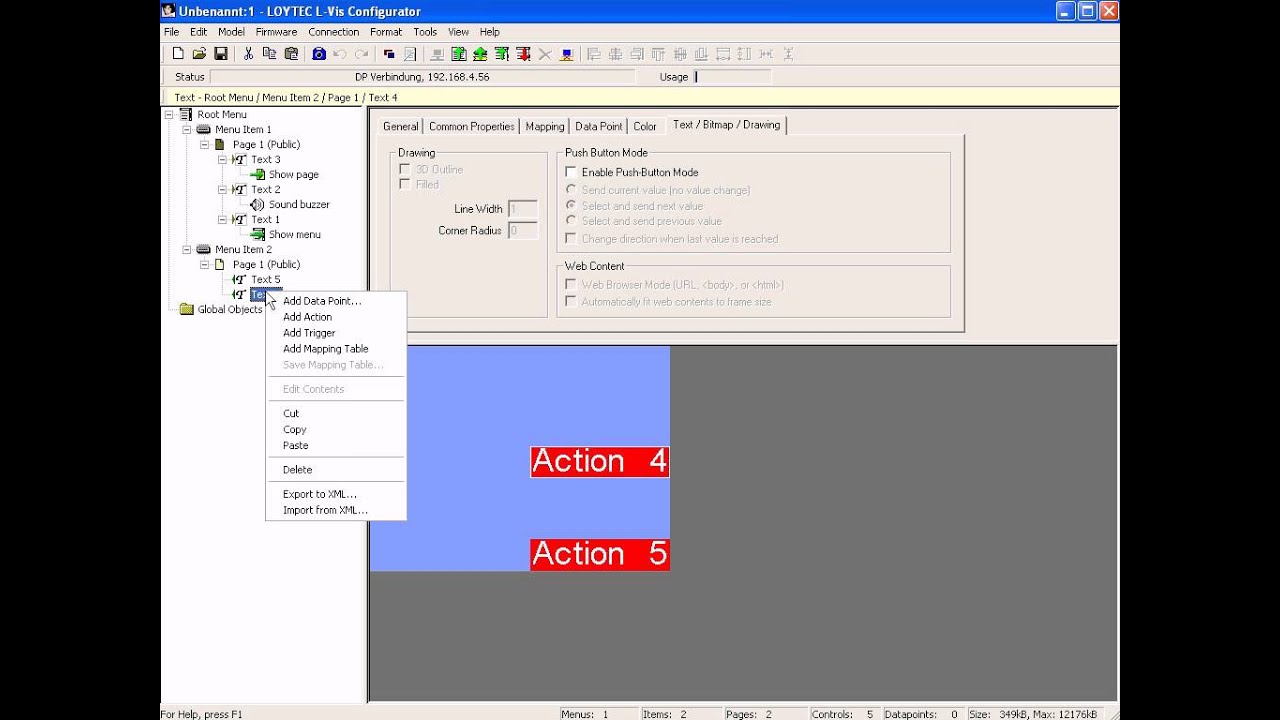 LOYTEC L-VIS/L-WEB Configurator - How to create different actions [V008]