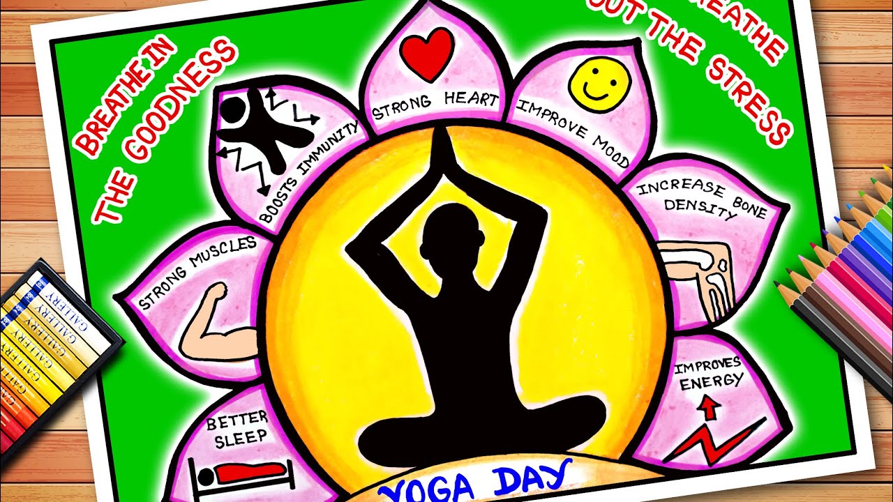 Yoga Day Drawing | Yoga Day Poster | Hum Fit To India Fit Poster | Stay Active Be Healthy Drawing
