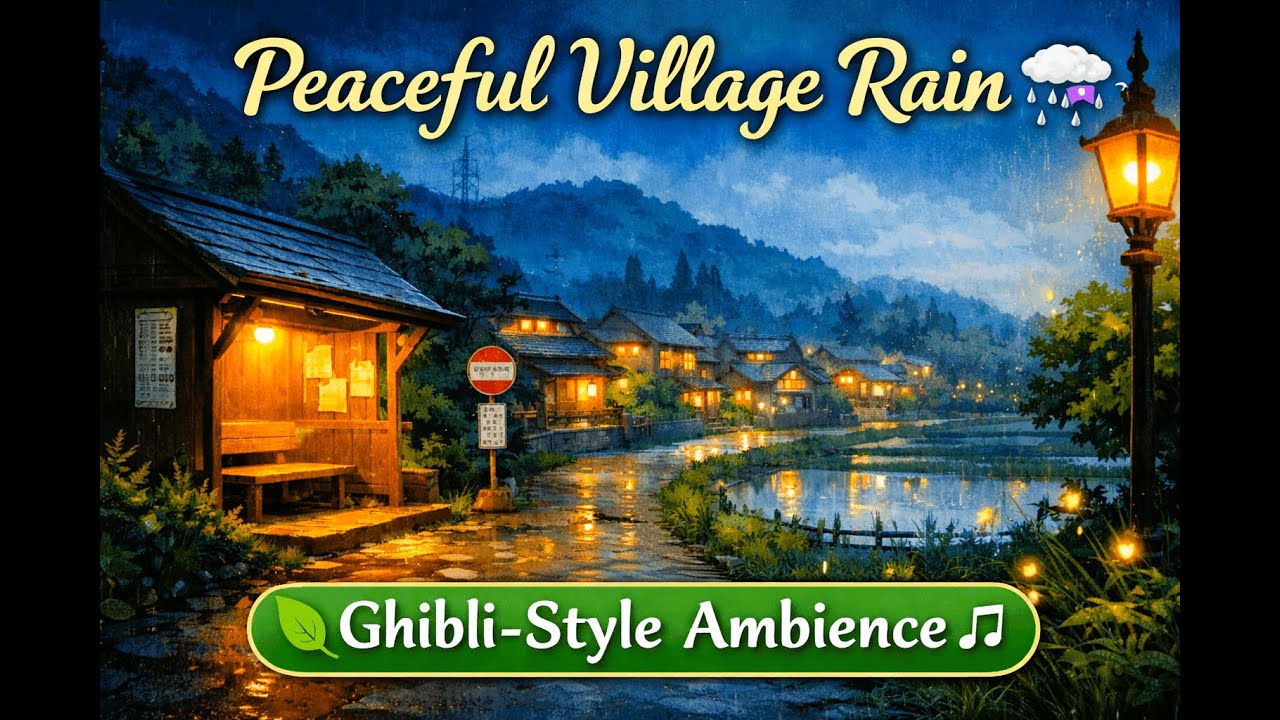 Rainy Evening in a Small Village ☔ Soft Piano | Ghibli-Inspired Relaxing Video