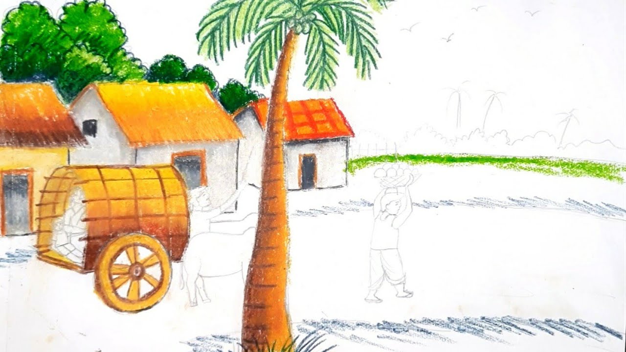 Easy village scenery drawing || how to draw village drawing veryeasy || village scenery