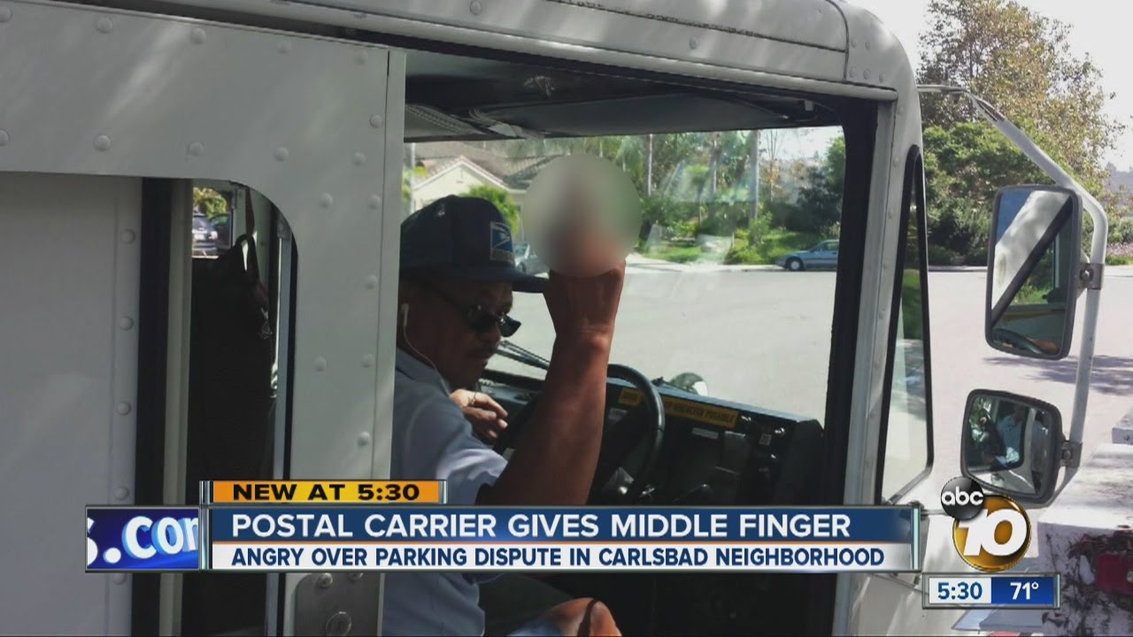 Postal carrier gives middle finger