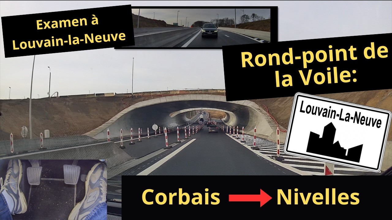 ⚠️ Examen pratique à Louvain-La-Neuve: rond-point de la Voile: de Corbais vers Nivelles.