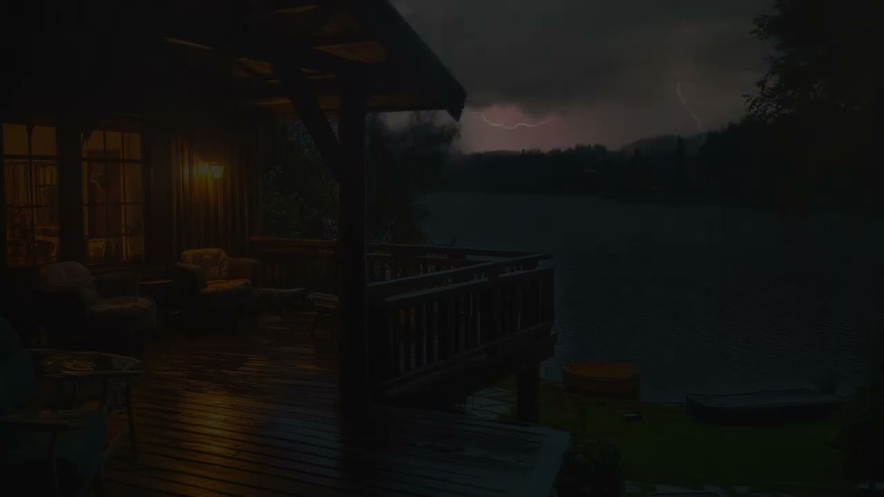 Lakeside House at Night | Rolling Thunder & Wind Through Trees | Deep Sleep Ambience