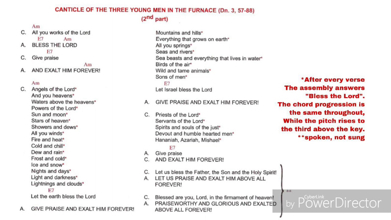 CANTICLE OF THE THREE YOUNG MEN IN THE FURNACE Song of the Neocatechumenal Way