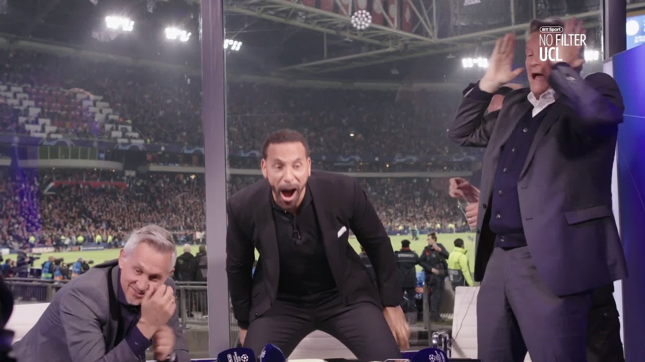 Ferdinand, Hoddle, and Lineker celebrate Spurs' winner!