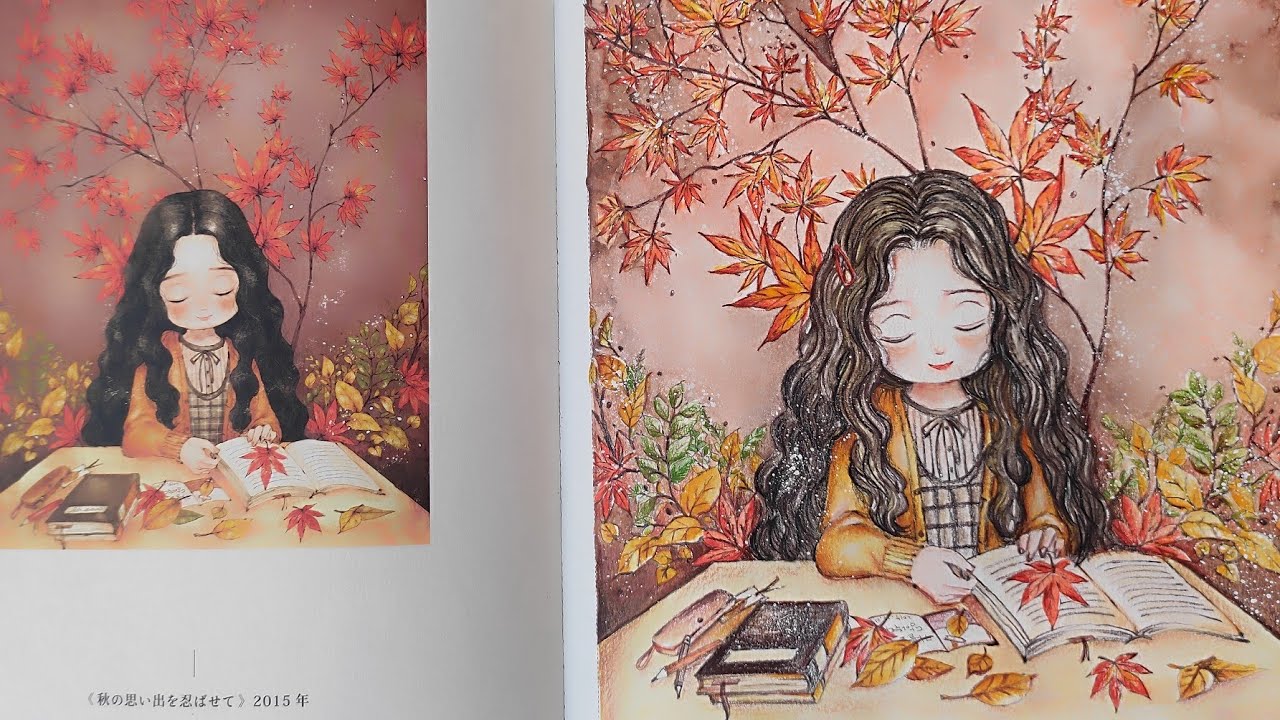 Aeppol Forest Girl's Coloring Book| Kuretake Gansai Tambi Watercolor & Derwent Lightfast Pencils|