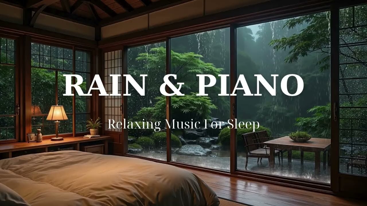 Healing Piano Music with Soft Rain - Cozy Bedroom Soundscape for Stress, Anxiety, and Insomnia