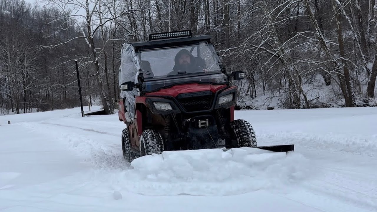 520 Honda Pioneer Plowing Snow And Pulling Paxton In His Jet Sled 