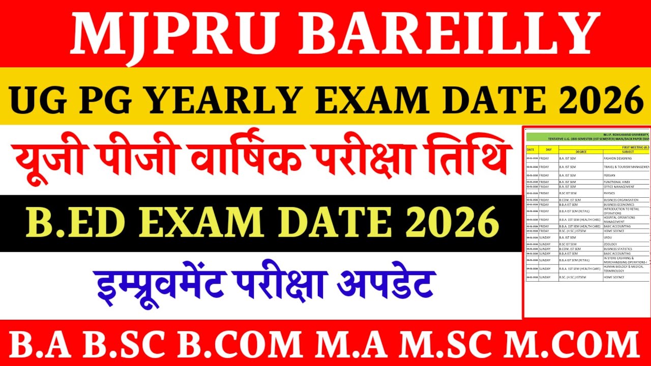 Mjpru exam date 2026 | Bed exam date mjpru 2026 | mjpru exam news today