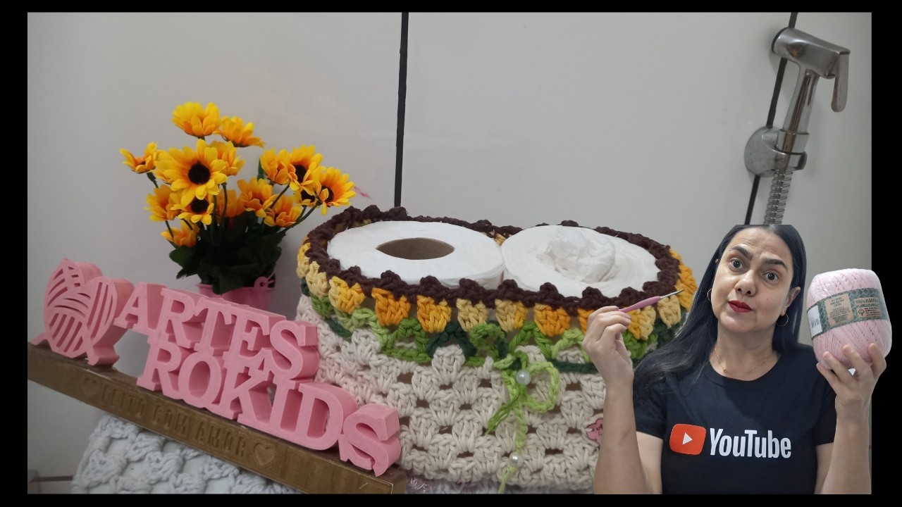 🌻 PORTA PAPEL HIGIÊNICO DE BANCADA 2 ROLOS POR @artesrokidscroche