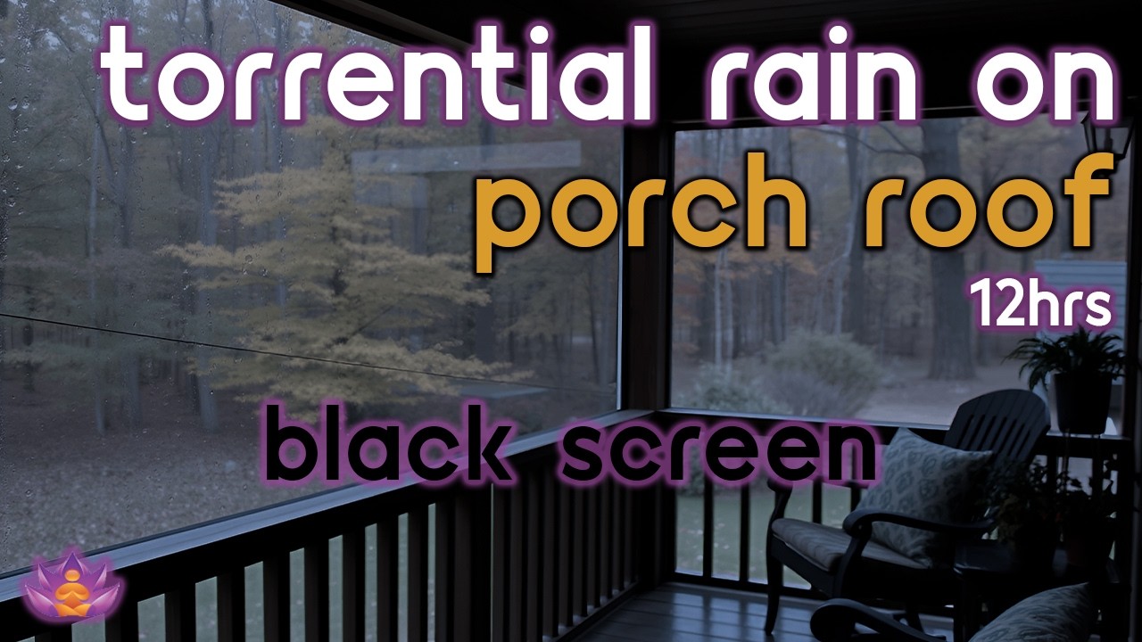 [Black Screen] Torrential Rain on Porch Roof No Thunder | Rain Ambience | Rain Sounds for Sleeping