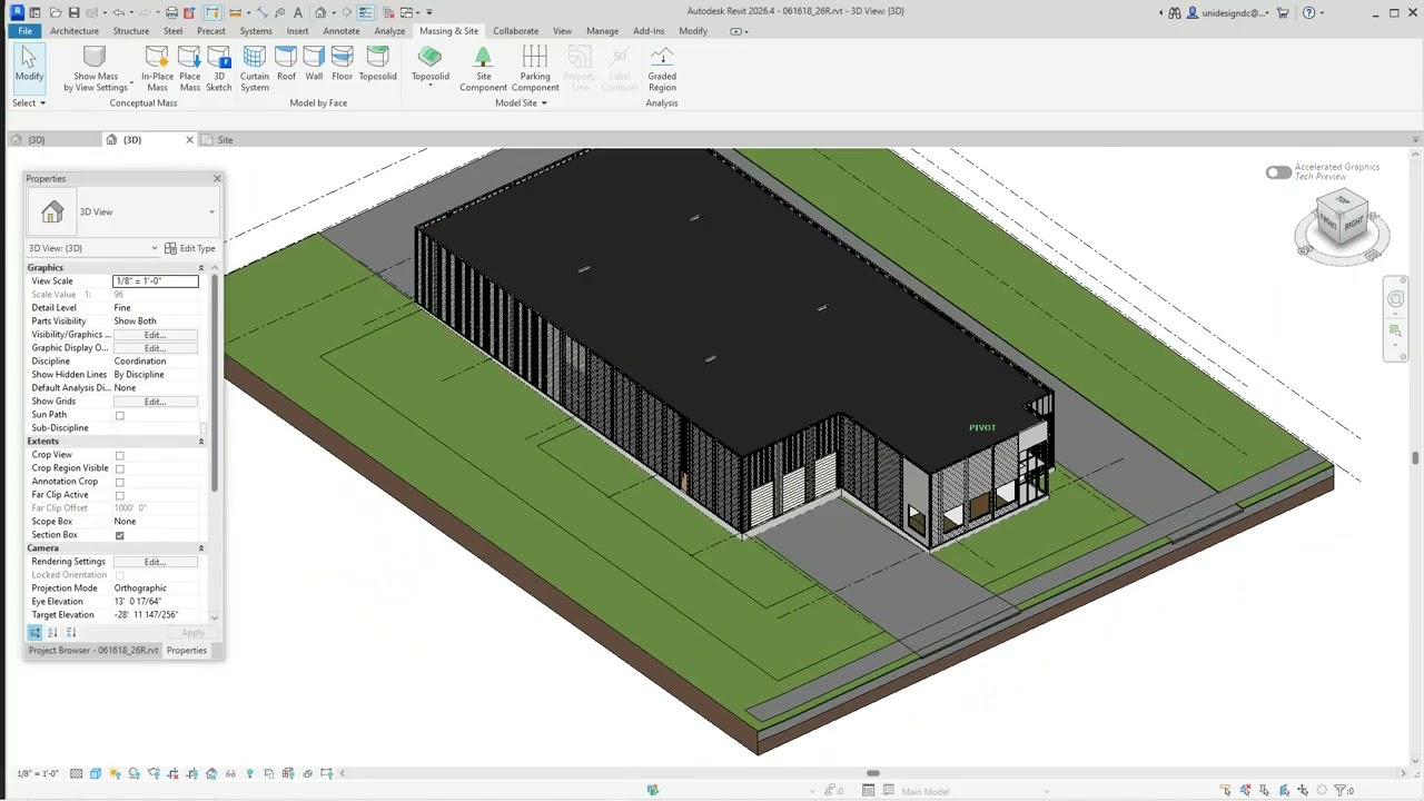 Как изменить топографические объекты участка в Revit 2026: добавить уклон подъездной дороги