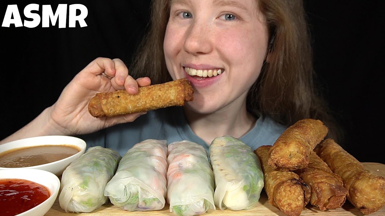 ASMR SPRING ROLLS & EGG ROLLS MUKBANG (No Talking) EATING SOUNDS
