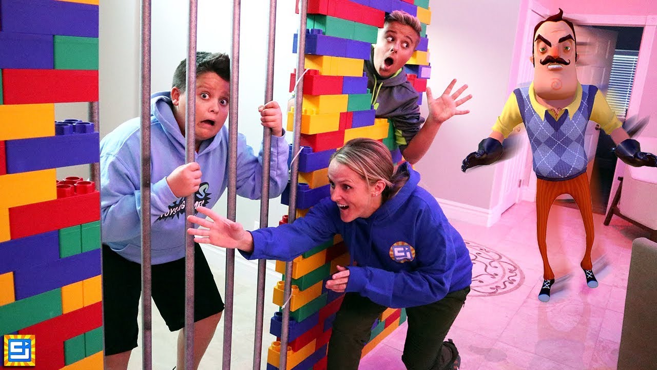 Hello Neighbor GIANT LEGO Box Fort in the Dark Surprise!