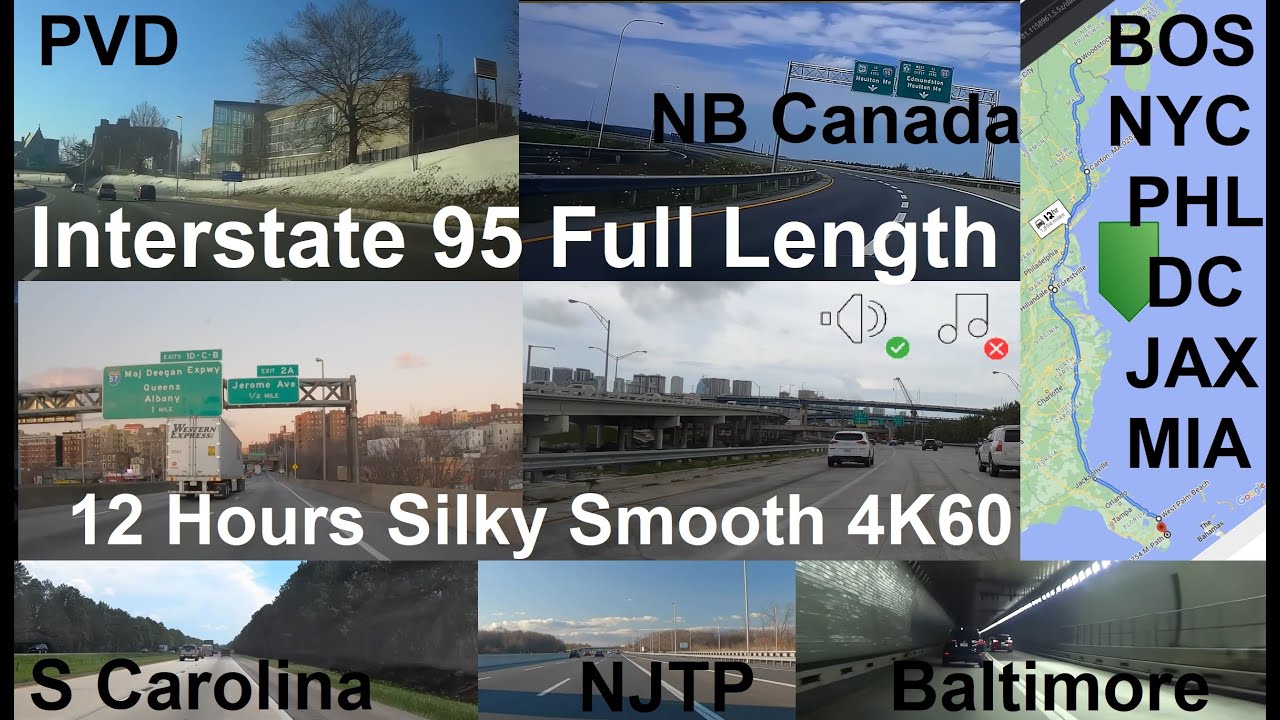 Interstate 95 Full Length 4K60 (🚄250%) 12hrs Southbound