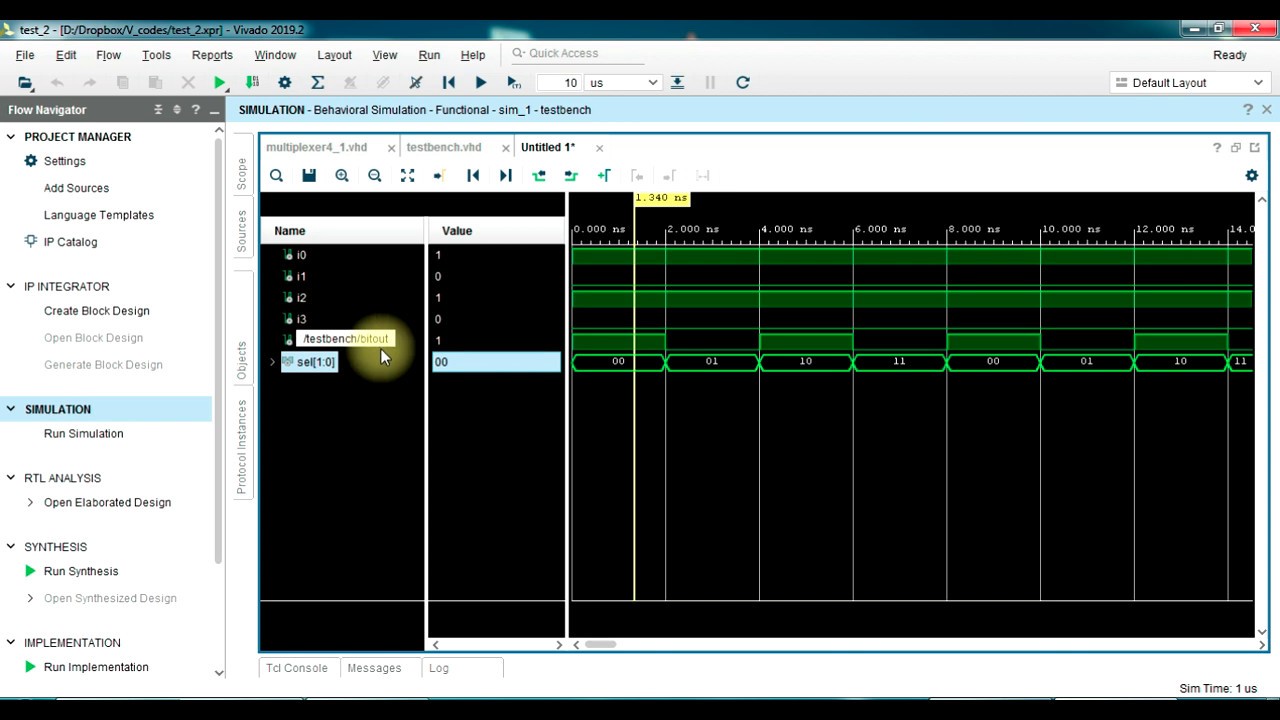 Как симулировать код VHDL/Verilog на Xilinx Vivado 2019.2