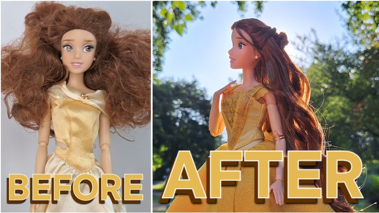 Doll Hair Reroot: Belle make-over from the Disney Store