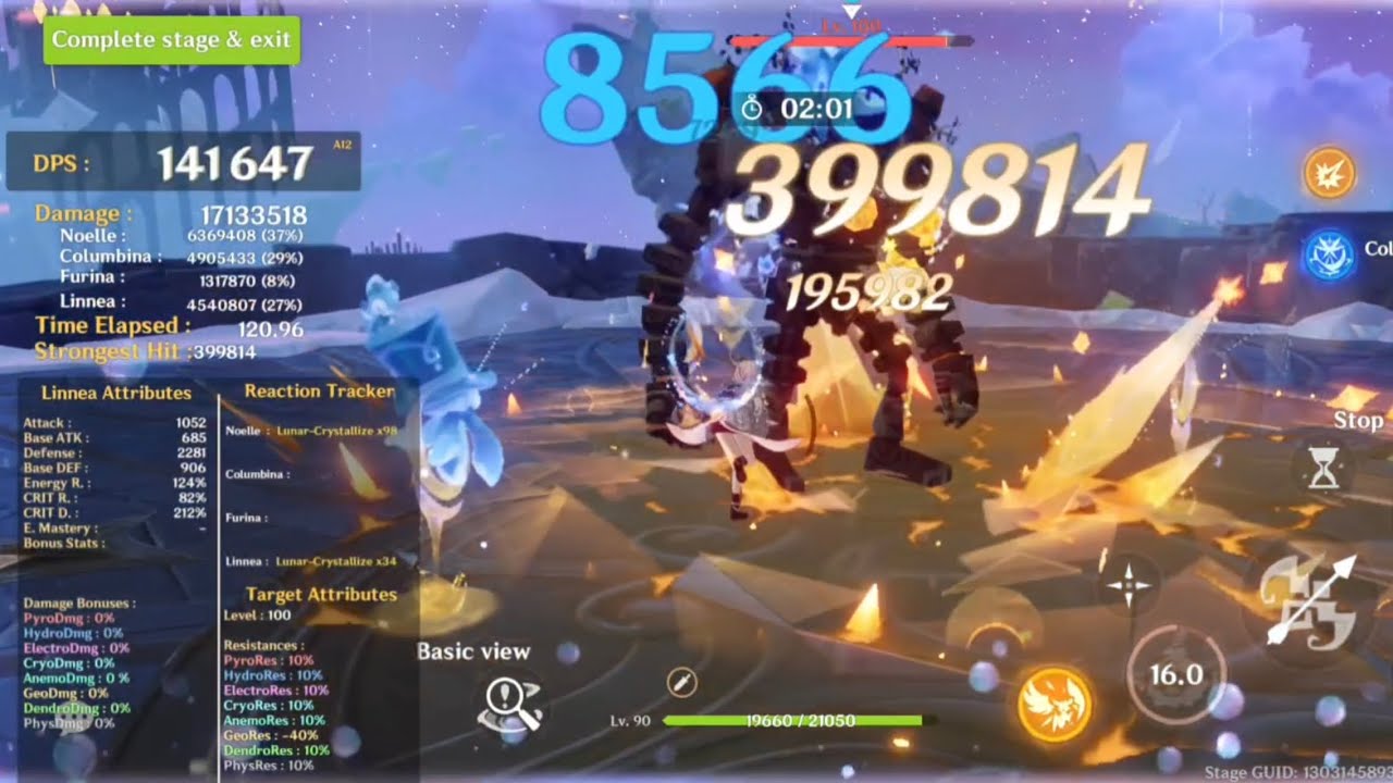 C6 Noelle w/ Linnea Lunar Crystalize 141k DPS | DPS Dummy Test | Genshin Impact 