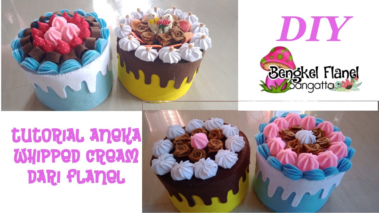 Tutorial Aneka whipped Cream pada Cake Flanel || DIY || How to make felt whipped cream.
