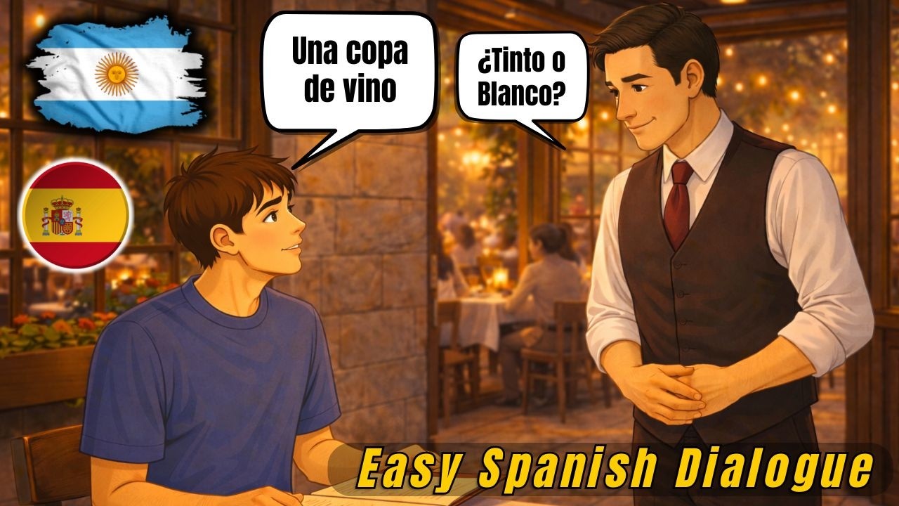 Ordering Wine in Spanish — Restaurant Dialogue for Beginners (Mendoza Malbec A1–A2)