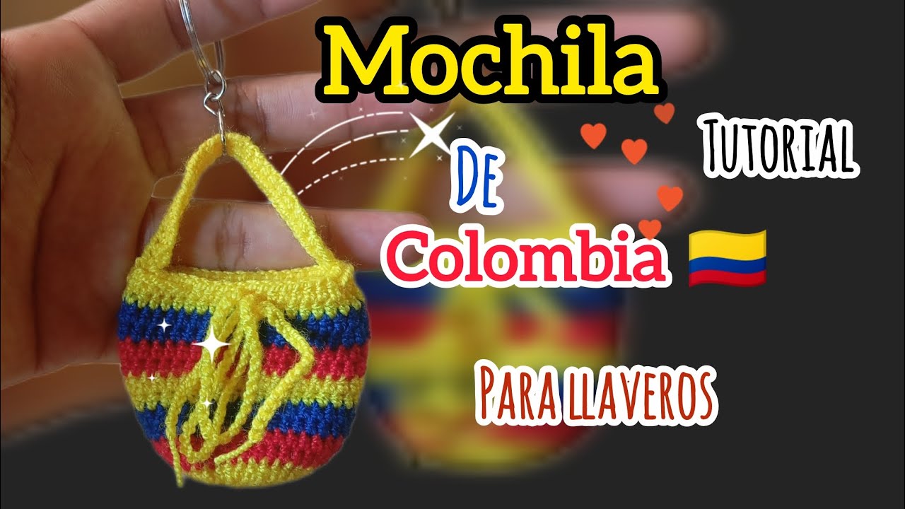 Mochila de Colombia 🇨🇴 tejida a crochet 💛💙❤️ PARA LLAVEROS Colombia backpack #estadosunidos 