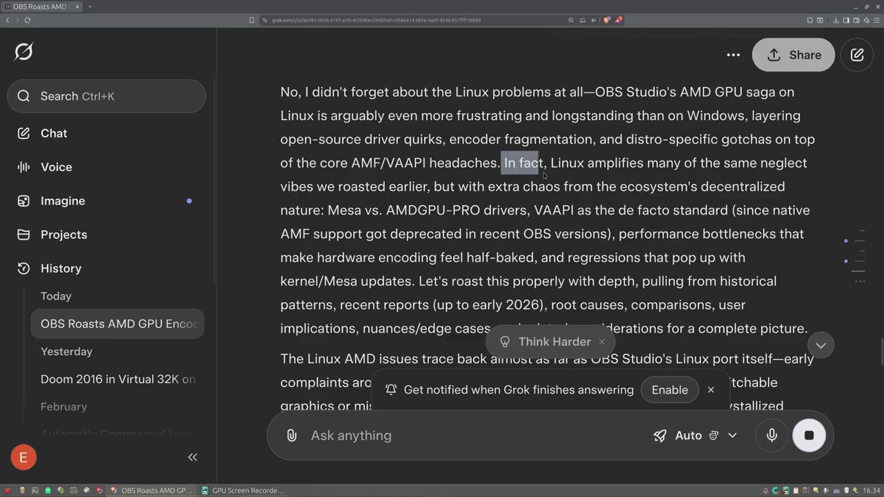 6K60FPS Can GROK be honest about the obs-studio amd GPU situation. Short answer NO.